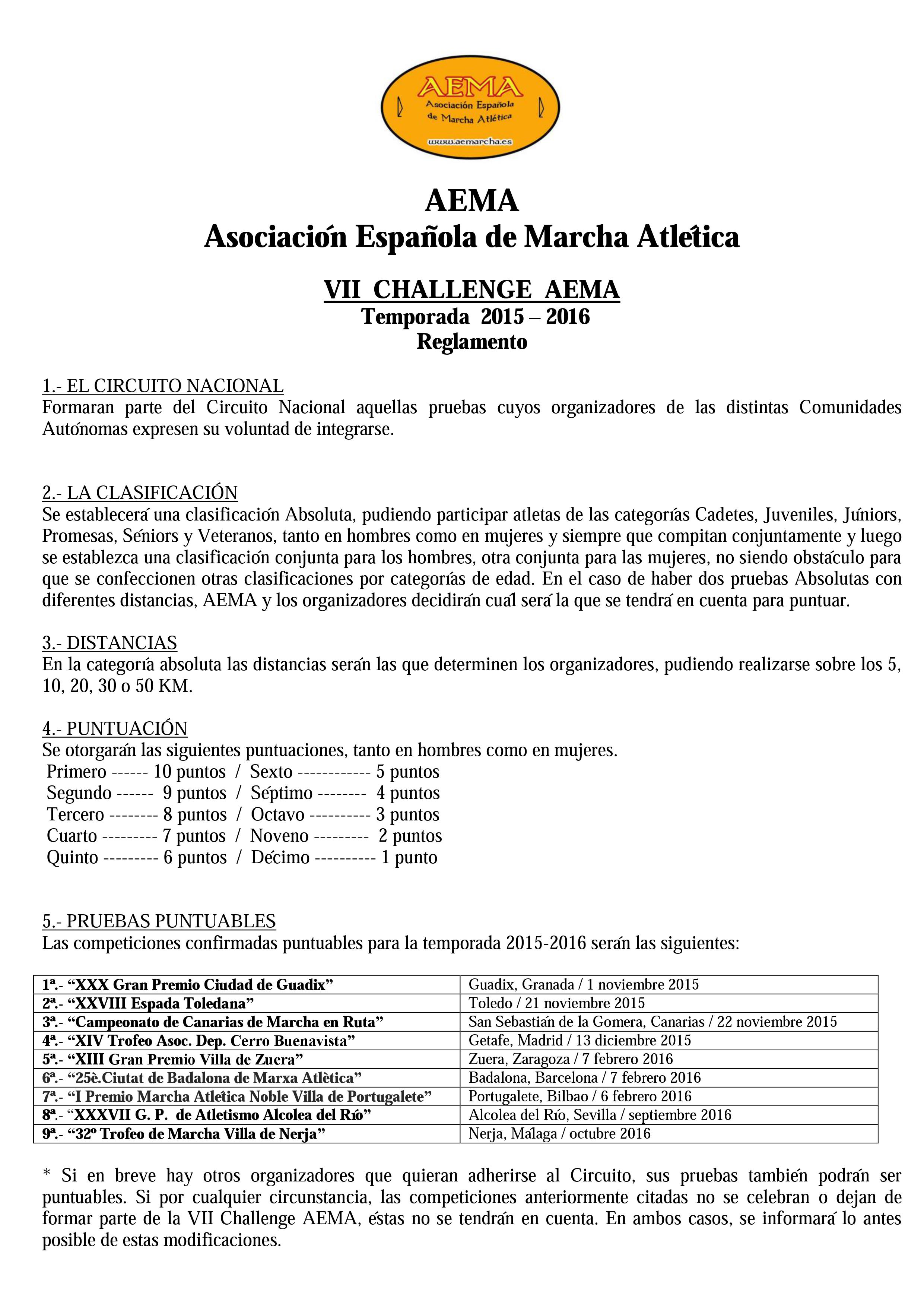 Reglamento VII Challenge AEMA 2015-2016